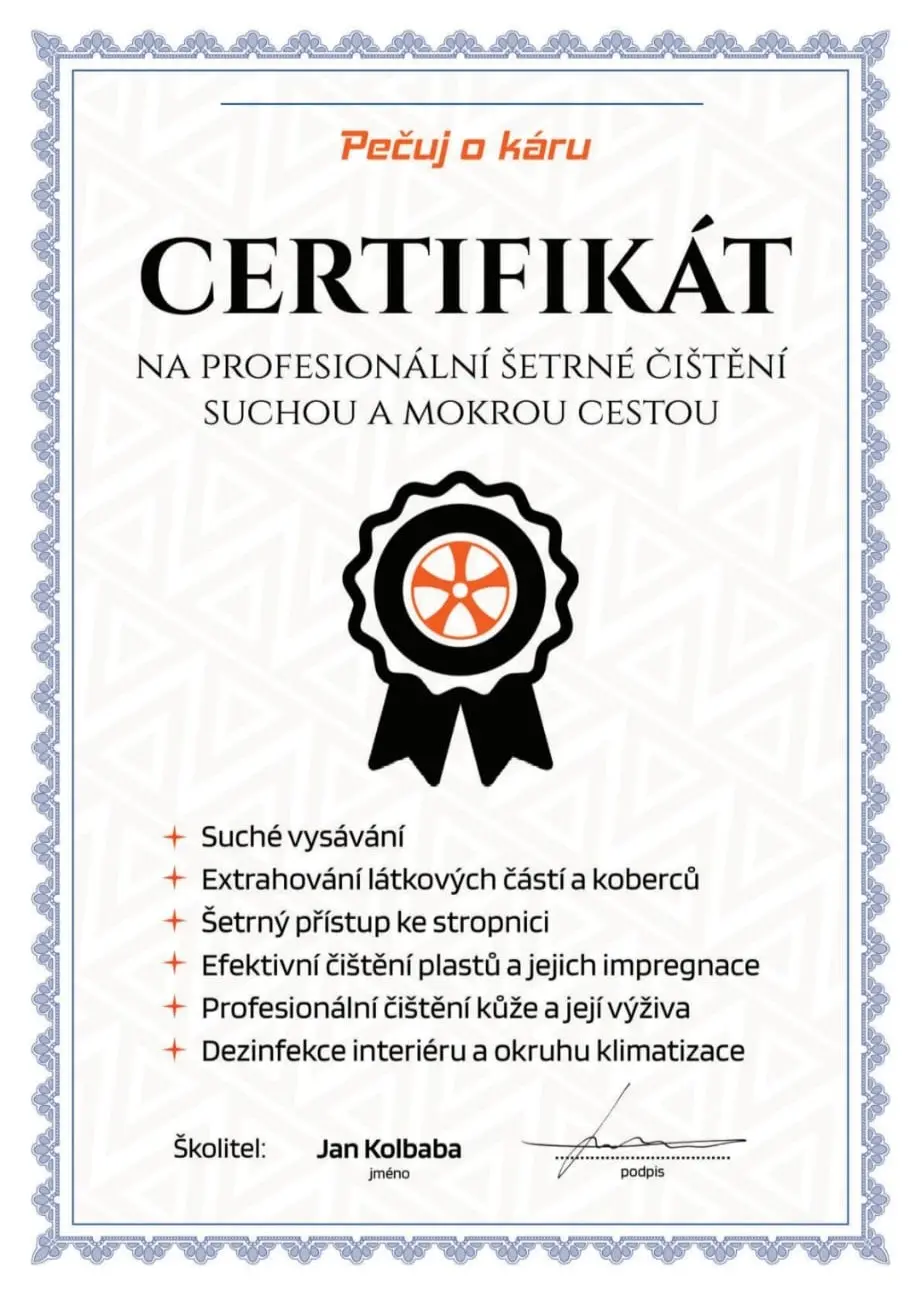 Další odborný certifikát pro profesionální detailing